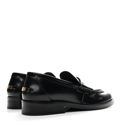 Chanel Shiny Calfskin Logo Loafers 37 Black 5 of 10