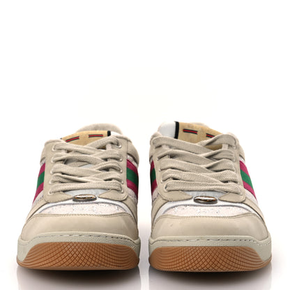 Gucci Calfskin Lame GG Monogram Web Womens Screener Sneakers 40 Gardenia Silver Dusty Milk White 3 of 14