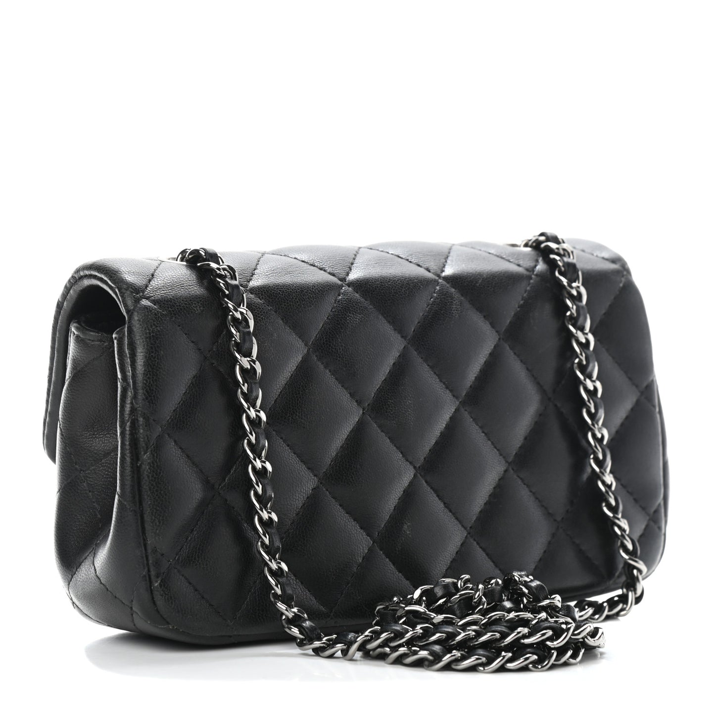 Lambskin Quilted Extra Mini Rectangular Flap Black