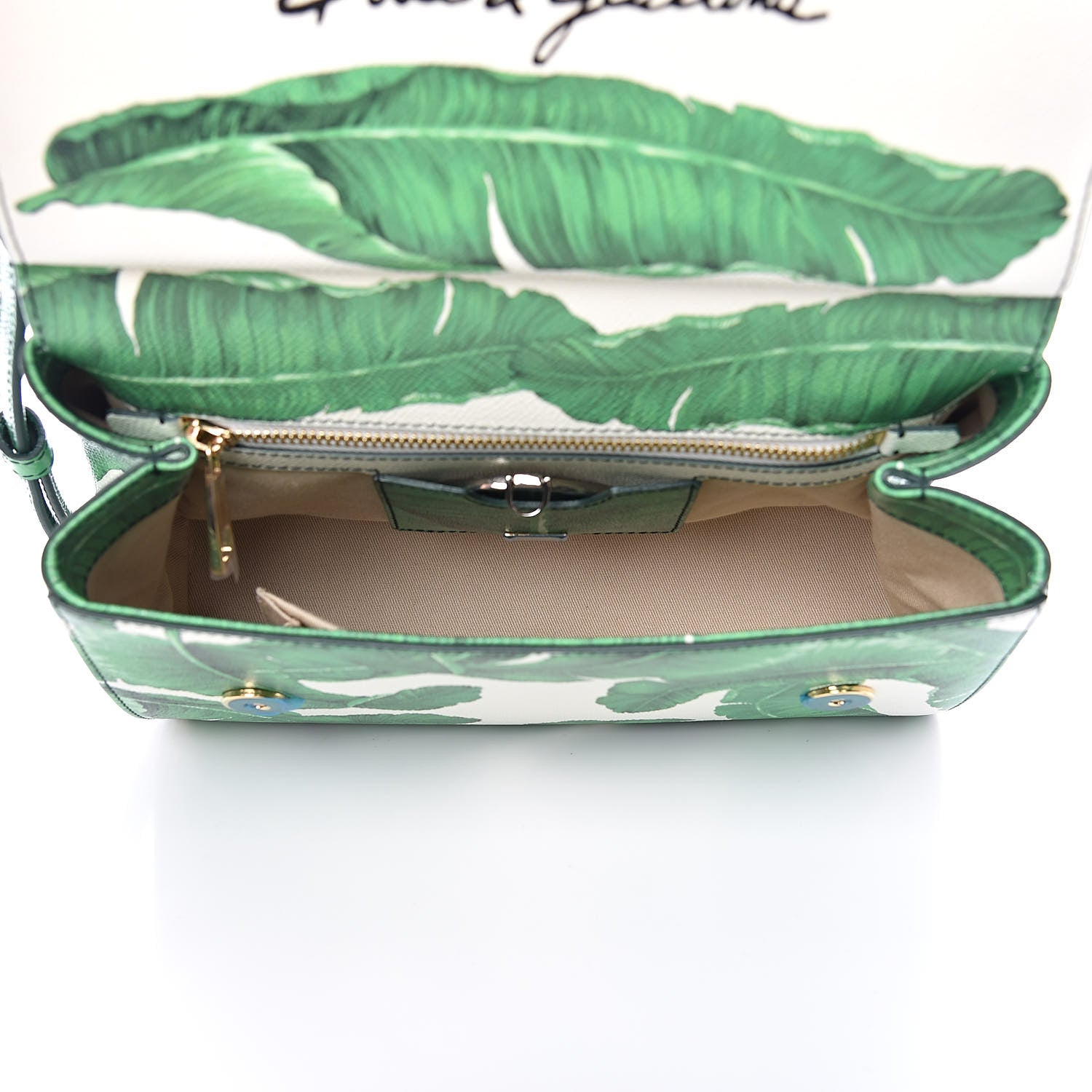 Dolce & Gabbana Dauphine Banana Leaf Print Medium Miss Sicily Satchel Green White 5 of 10