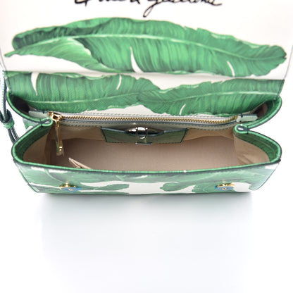 Dolce & Gabbana Dauphine Banana Leaf Print Medium Miss Sicily Satchel Green White 5 of 10