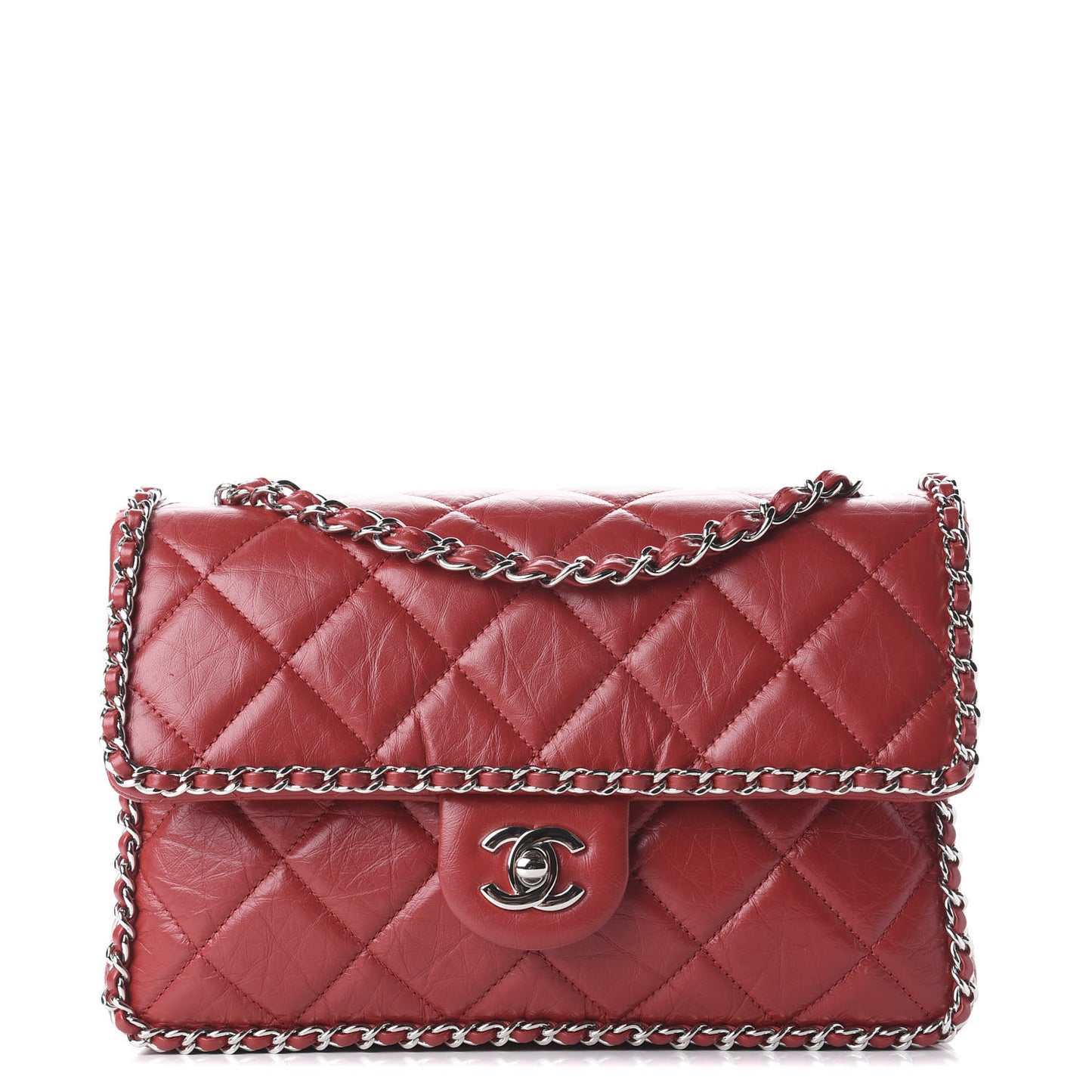 Crumpled Calfskin Medium Chain All Over Flap Red