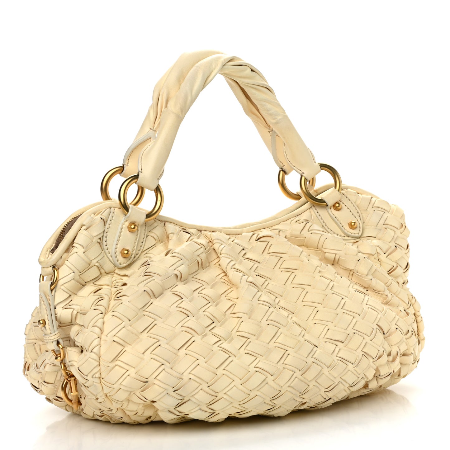 Nappa Woven Top Handle Satchel Beige
