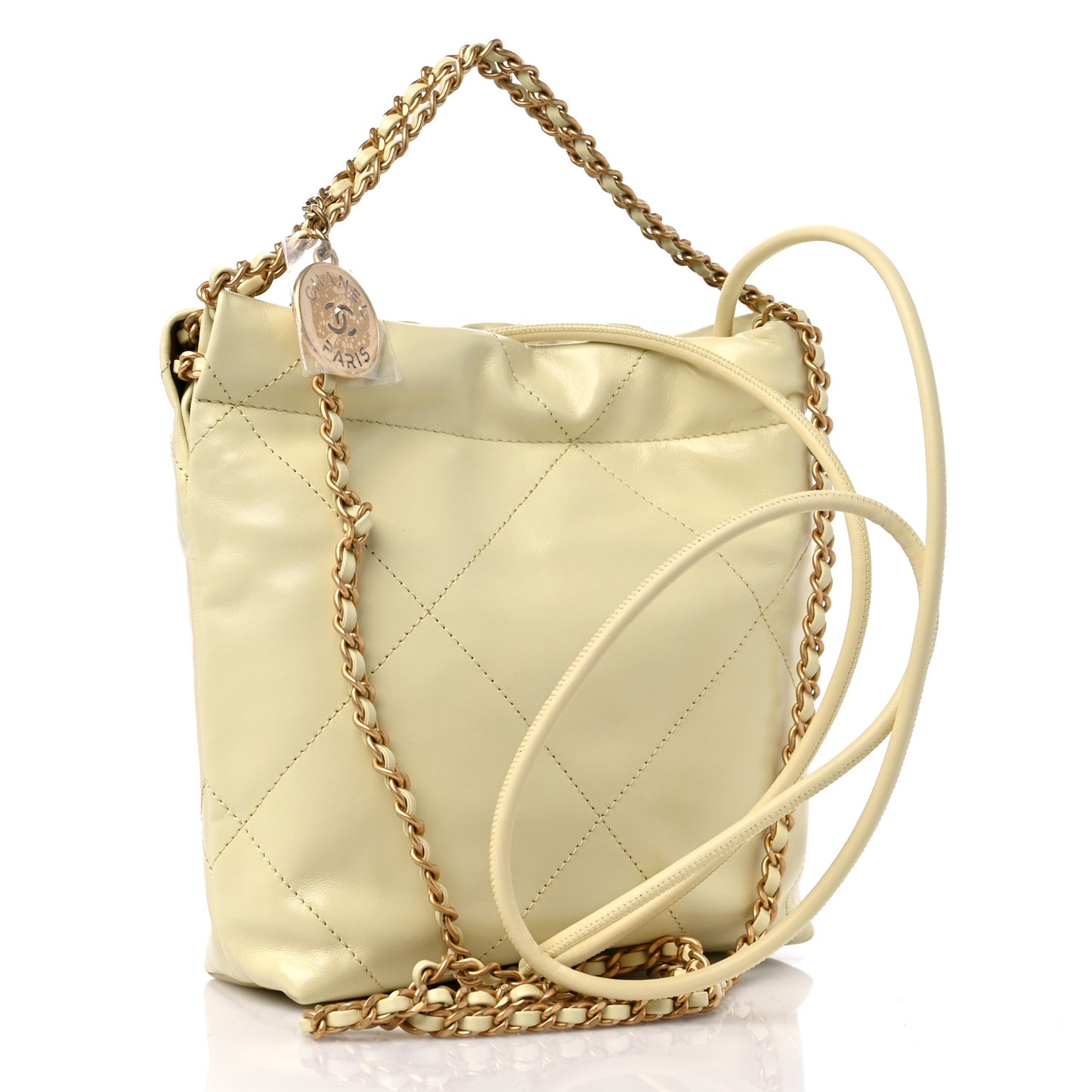 Shiny Calfskin Quilted Mini Chanel 22 Light Yellow
