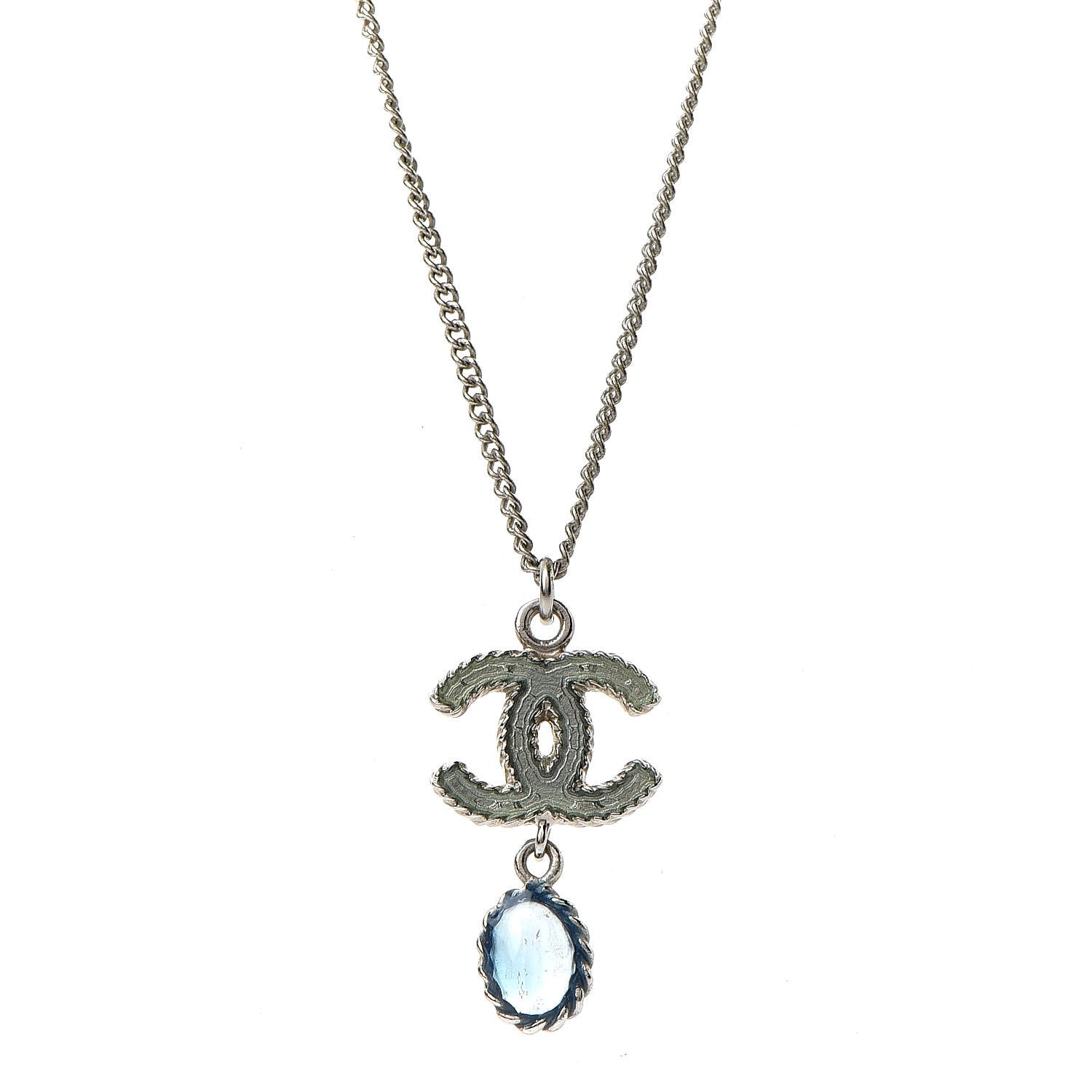 Chanel Enamel CC Drop Necklace Silver 5 of 6