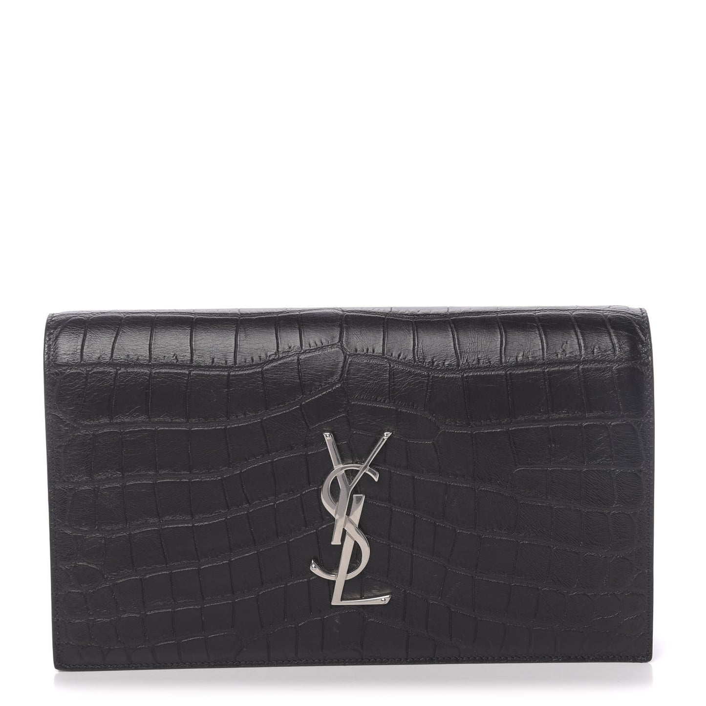 Calfskin Crocodile Embossed Classic Kate Monogram Clutch Black