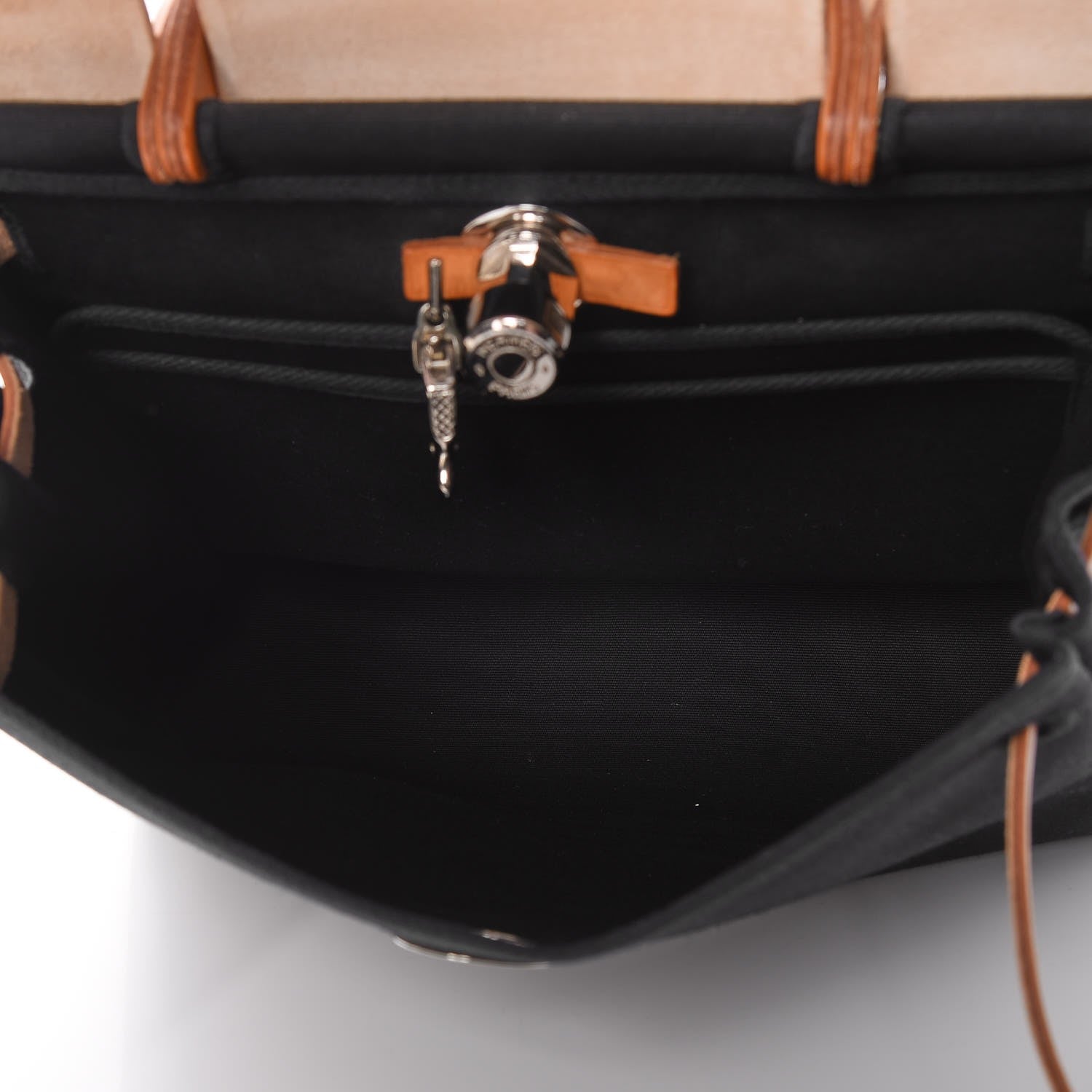 Hermes Toile Vache Calfskin Herbag 30 PM Black Natural 7 of 14