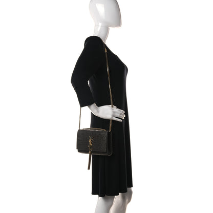 Saint Laurent Calfskin Crocodile Embossed Small Classic Monogram Kate Tassel Satchel Pebble 2 of 7