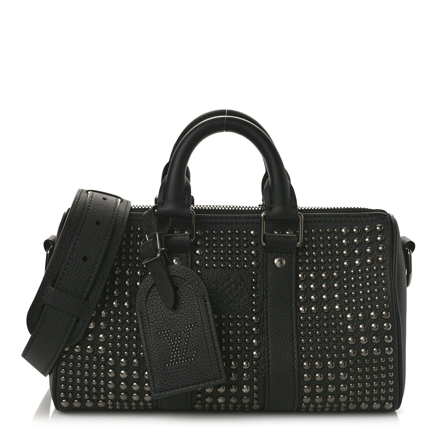 Louis Vuitton Calfskin Studded Keepall Bandouliere 25 Black 1 of 8
