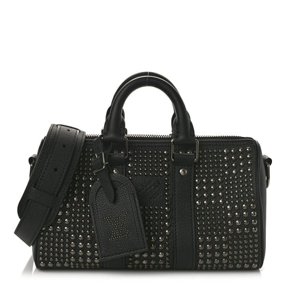 Louis Vuitton Calfskin Studded Keepall Bandouliere 25 Black 1 of 8