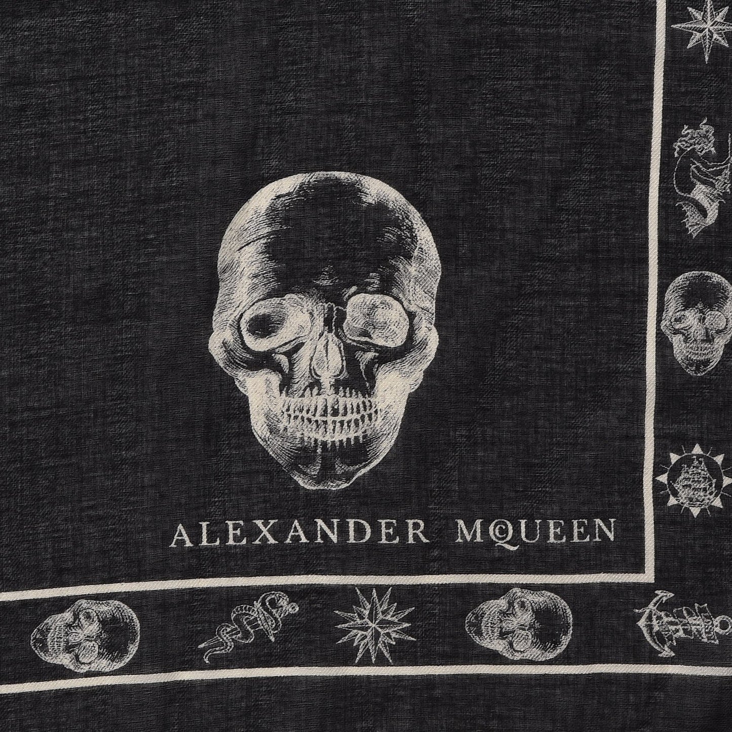 Cotton Modal Large Skull Tattoo Scarf Black Ivory