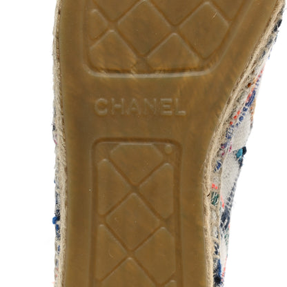 Chanel Tweed Grosgrain CC Espadrilles 40 White Blue Pink Green Black 6 of 10