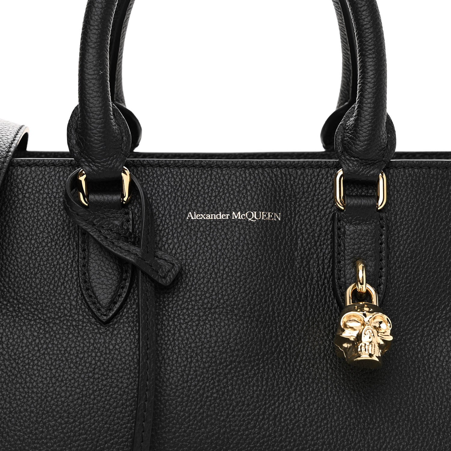 Alexander McQueen Pebbled Calfskin Small Skull Padlock Zip Around Tote Black 8 of 10