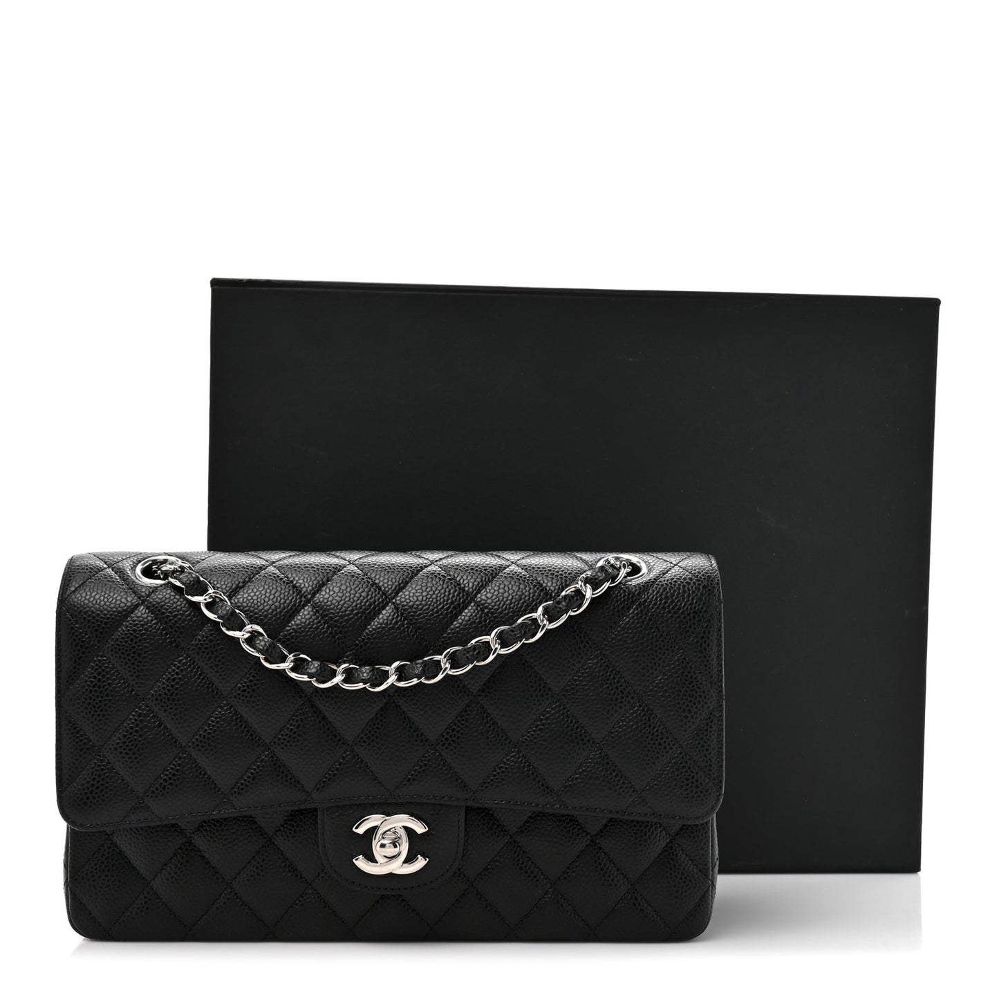 Caviar Quilted Medium Double Flap Black