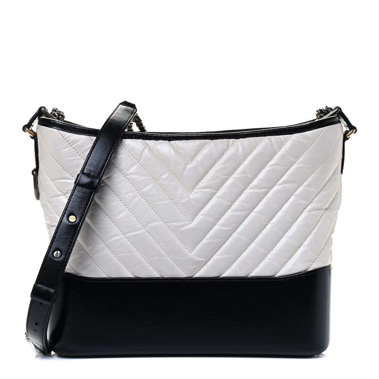 Aged Calfskin Chevron Quilted Medium Gabrielle Hobo White Black