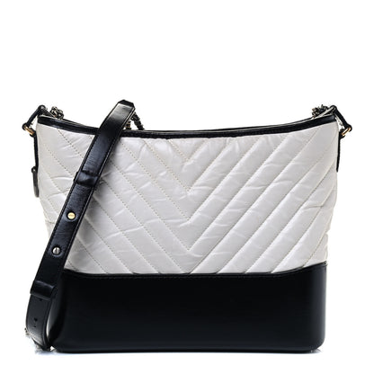 Chanel Aged Calfskin Chevron Quilted Medium Gabrielle Hobo White Black 1 of 4
