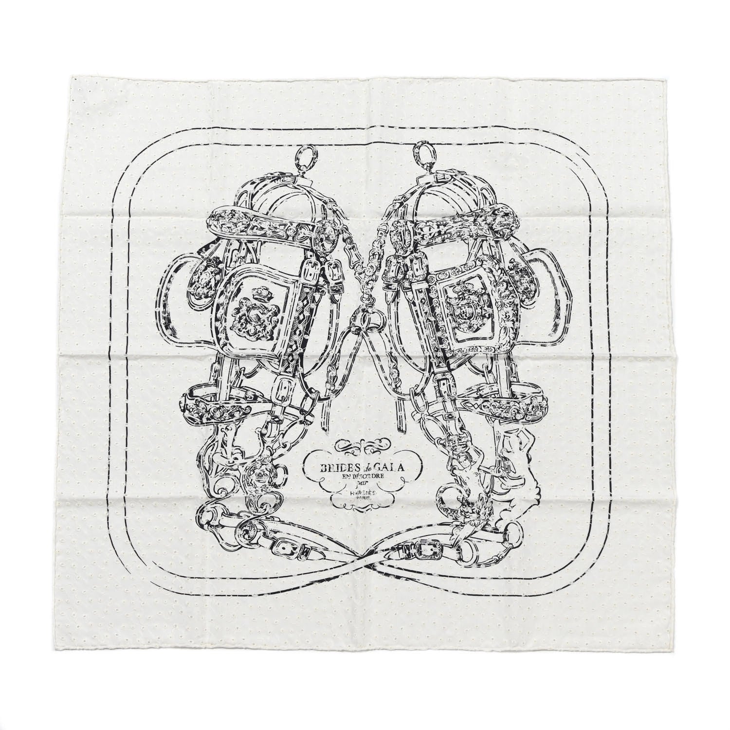 Hermes Silk Embroidered Brides De Gala Finesse Broderie Anglaise Scarf 70 White Black 1 of 4