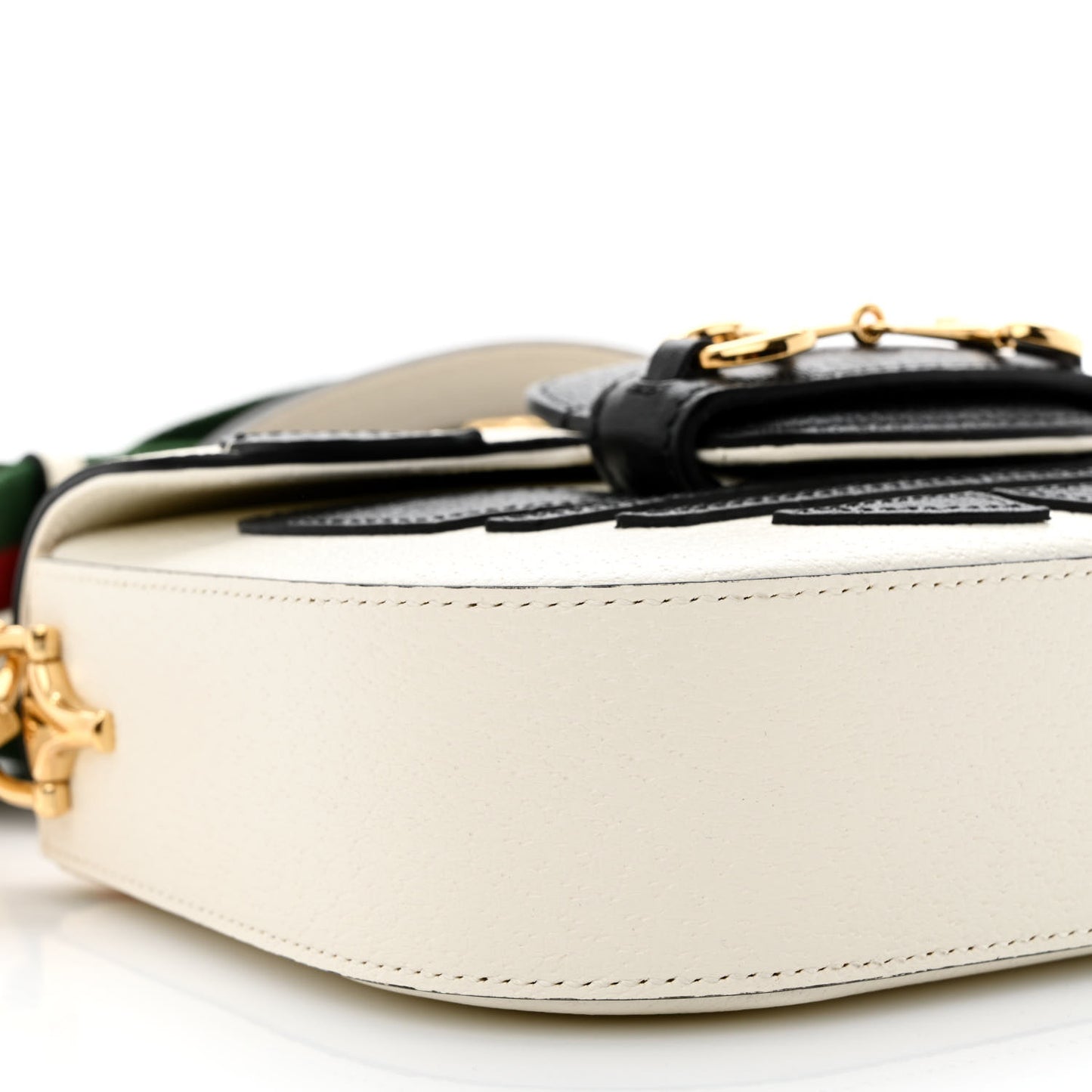 X ADIDAS Textured Dollar Calfskin Web Trefoil Mini Horsebit 1955 Shoulder Bag Off White Black