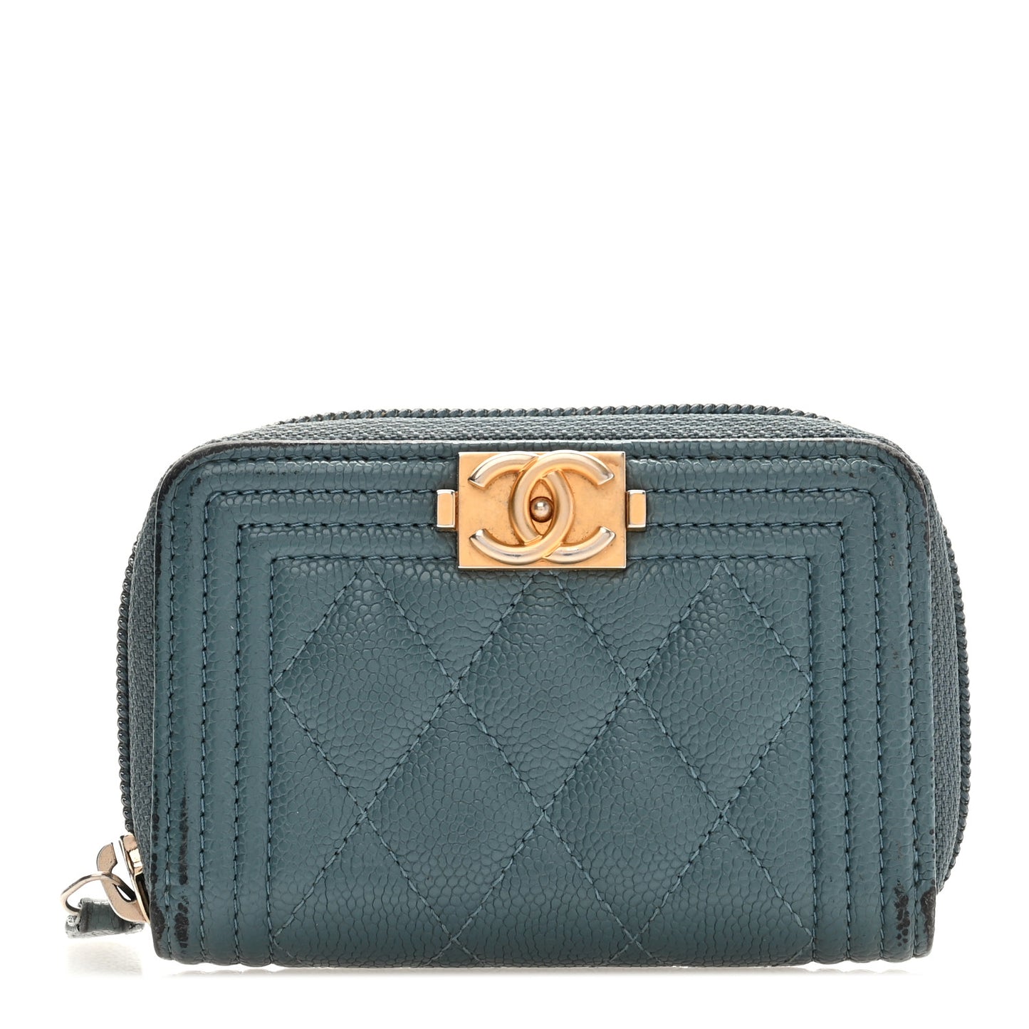 Caviar Quilted Boy Zip Around Coin Purse Wallet Blue