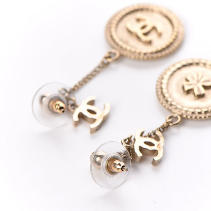 Chanel Medallion Clover CC Drop Earrings Light Gold 3 of 5