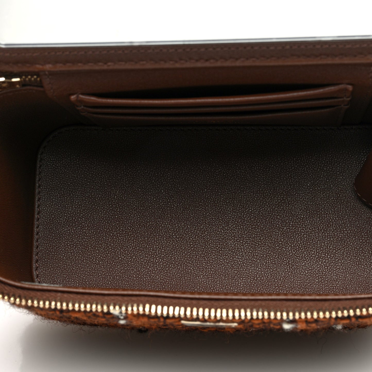 Tweed Small Top Handle Vanity Case With Chain Brown Multicolor