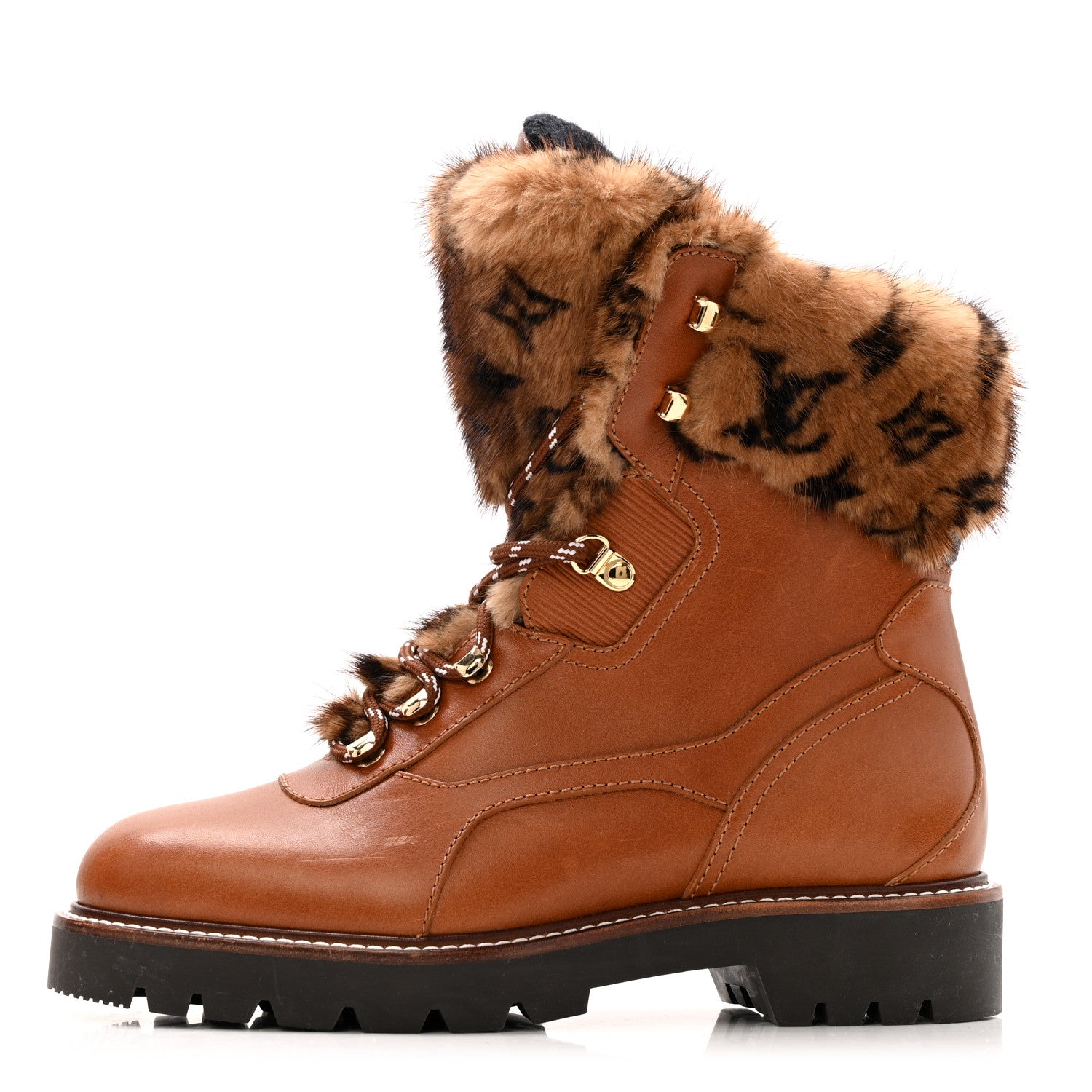 Louis Vuitton Calfskin Mink Territory Ranger Combat Boots 39.5 Cognac 1 of 12