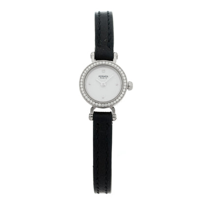 Hermes 18K White Gold Barenia Diamond 16mm Faubourg Quartz Watch Noir 1 of 5