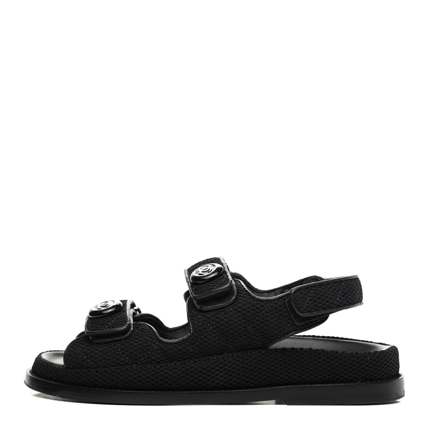 Chanel Fabric Velcro Dad Sandals 35 Black 1 of 15