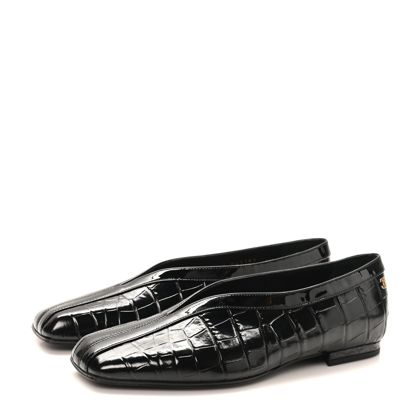 Patent Calfskin Crocodile Embossed Ballet Flats 36.5 Black