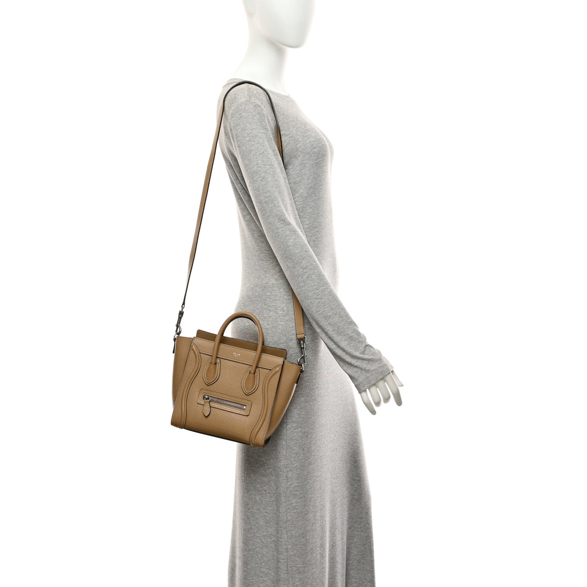 Celine Drummed Calfskin Nano Luggage Dune 2 of 11
