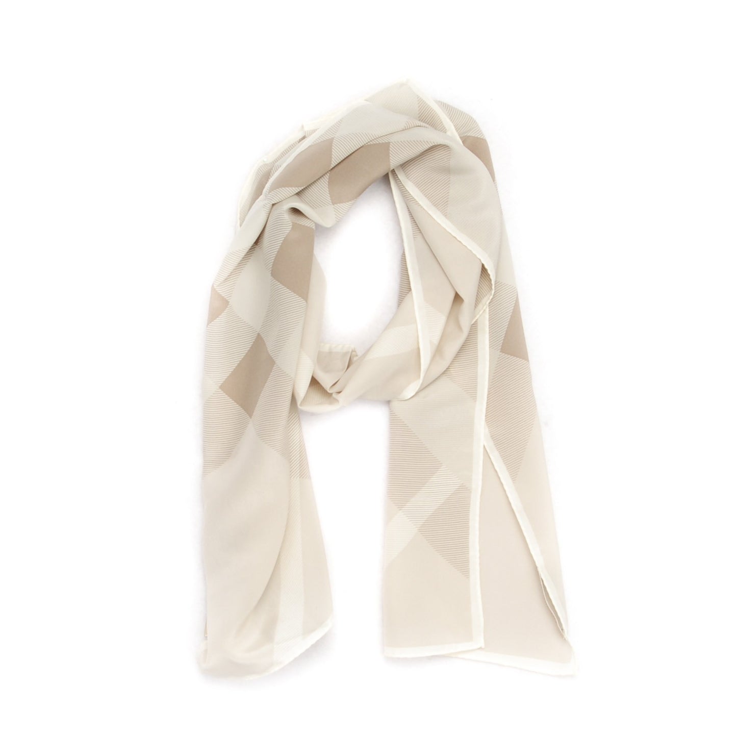 Silk Giant Check Scarf Pale Stone