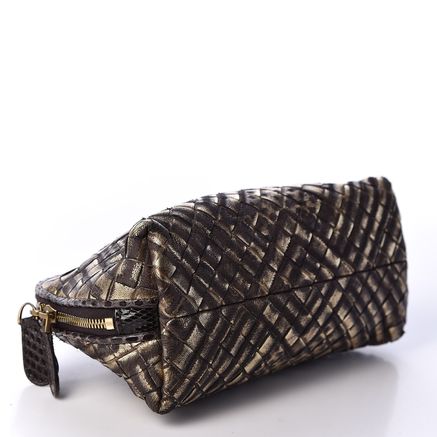 Bottega Veneta Metallic Bisanzio Intrecciato Ayers Cosmetic Case Brown 3 of 7