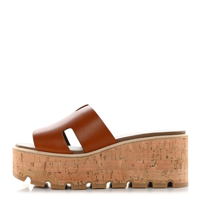 Hermes Calfskin Cork Eze 30 Sandals 36 Marron Glaise 1 of 9