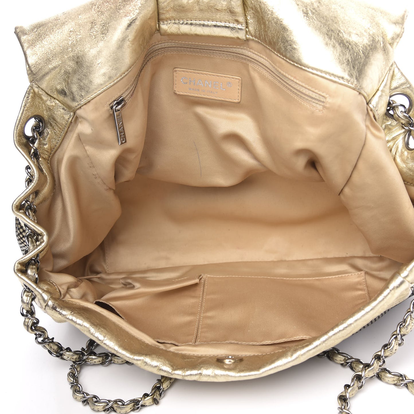 Metallic Lambskin Perforated Hollywood Accordion Flap Bag Gold