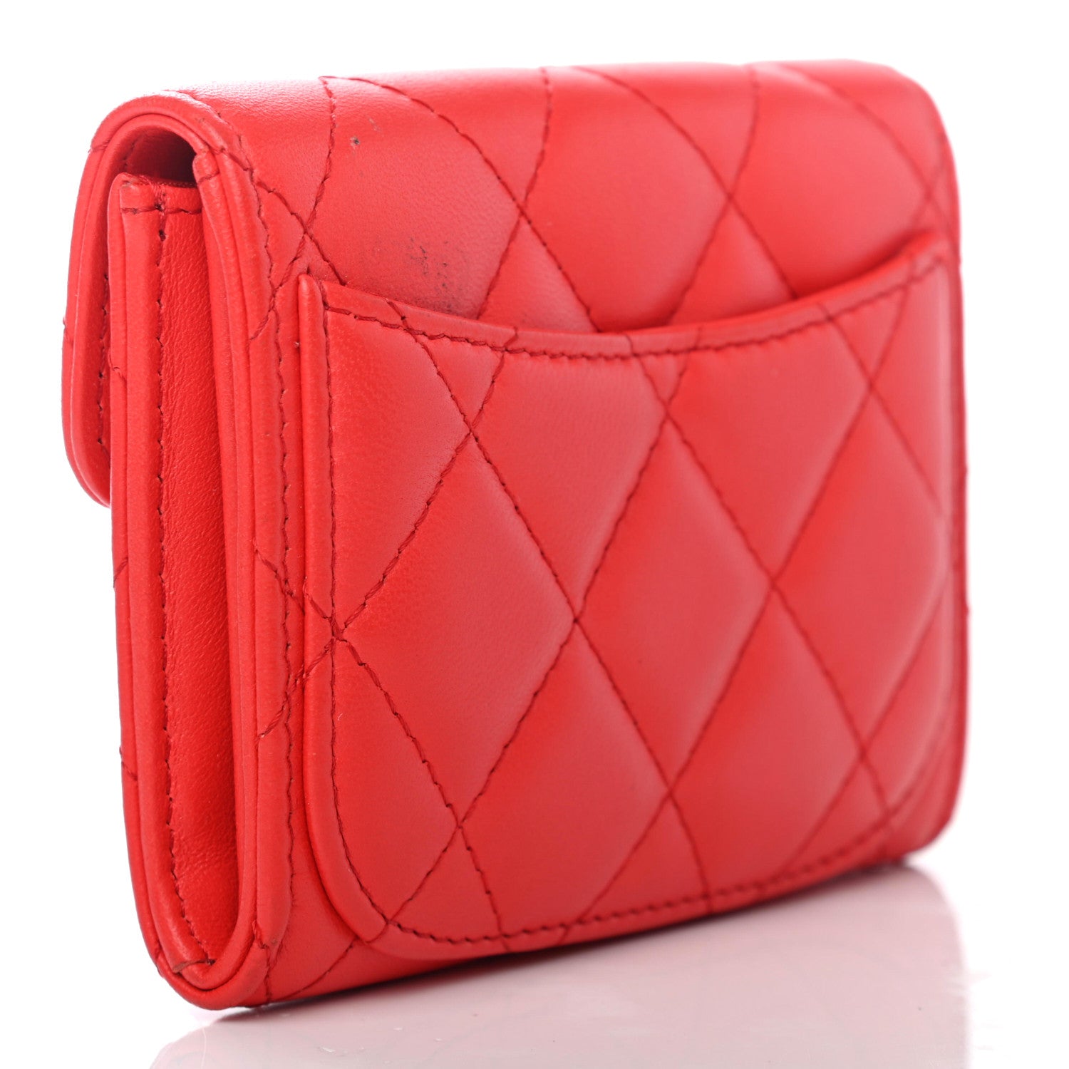 Chanel Lambskin Quilted Flap Card Holder Wallet Red 2 of 4