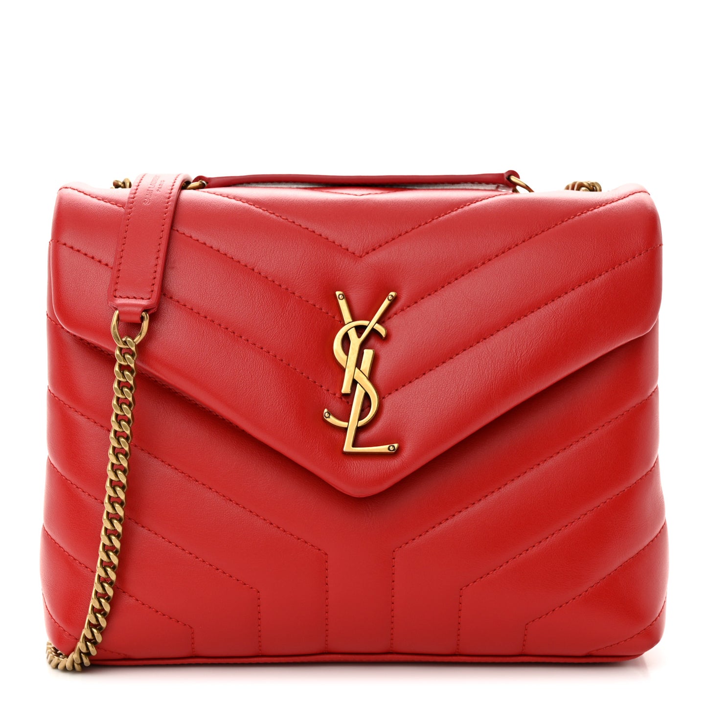 Calfskin Y Quilted Monogram Small Loulou Chain Satchel Red
