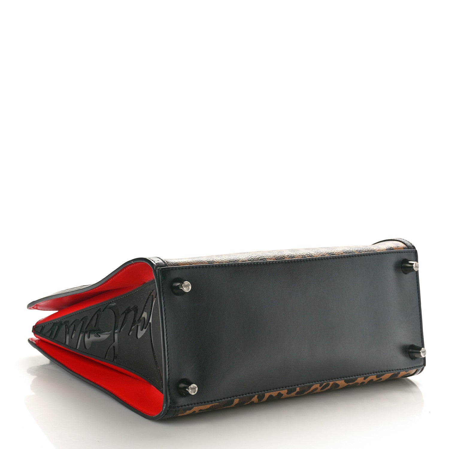 Christian Louboutin Calfskin Leopard Jacquard Spiked Medium Paloma Black 4 of 10