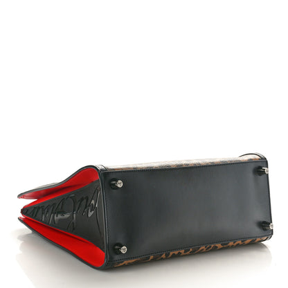 Christian Louboutin Calfskin Leopard Jacquard Spiked Medium Paloma Black 4 of 10