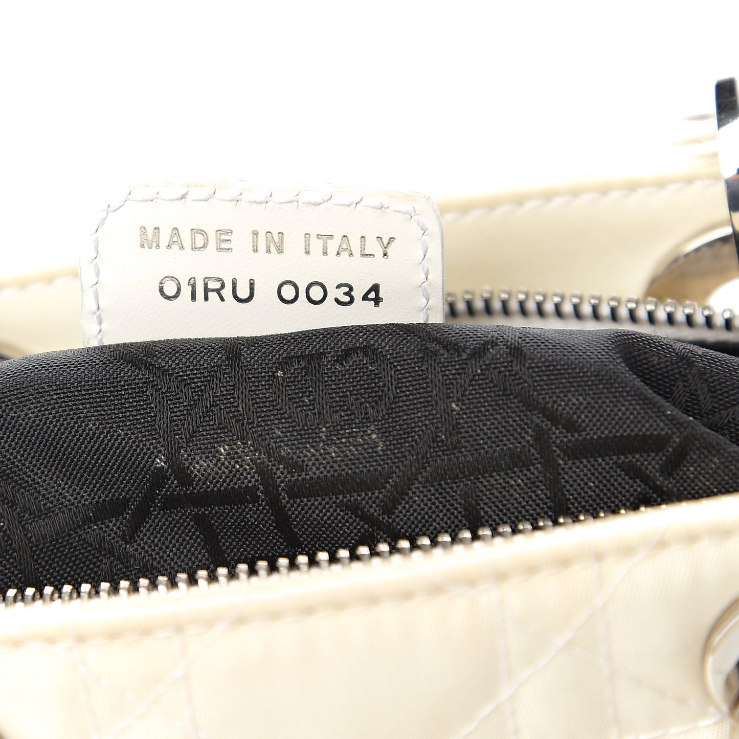 Nylon Cannage Stitched Small Lady Dior East West White