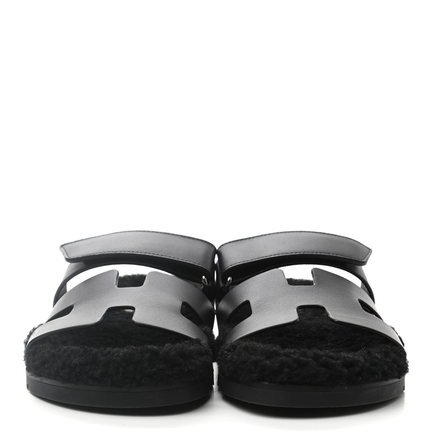 Hermes Calfskin Woolskin Womens Chypre Sandals 36.5 Black 2 of 9