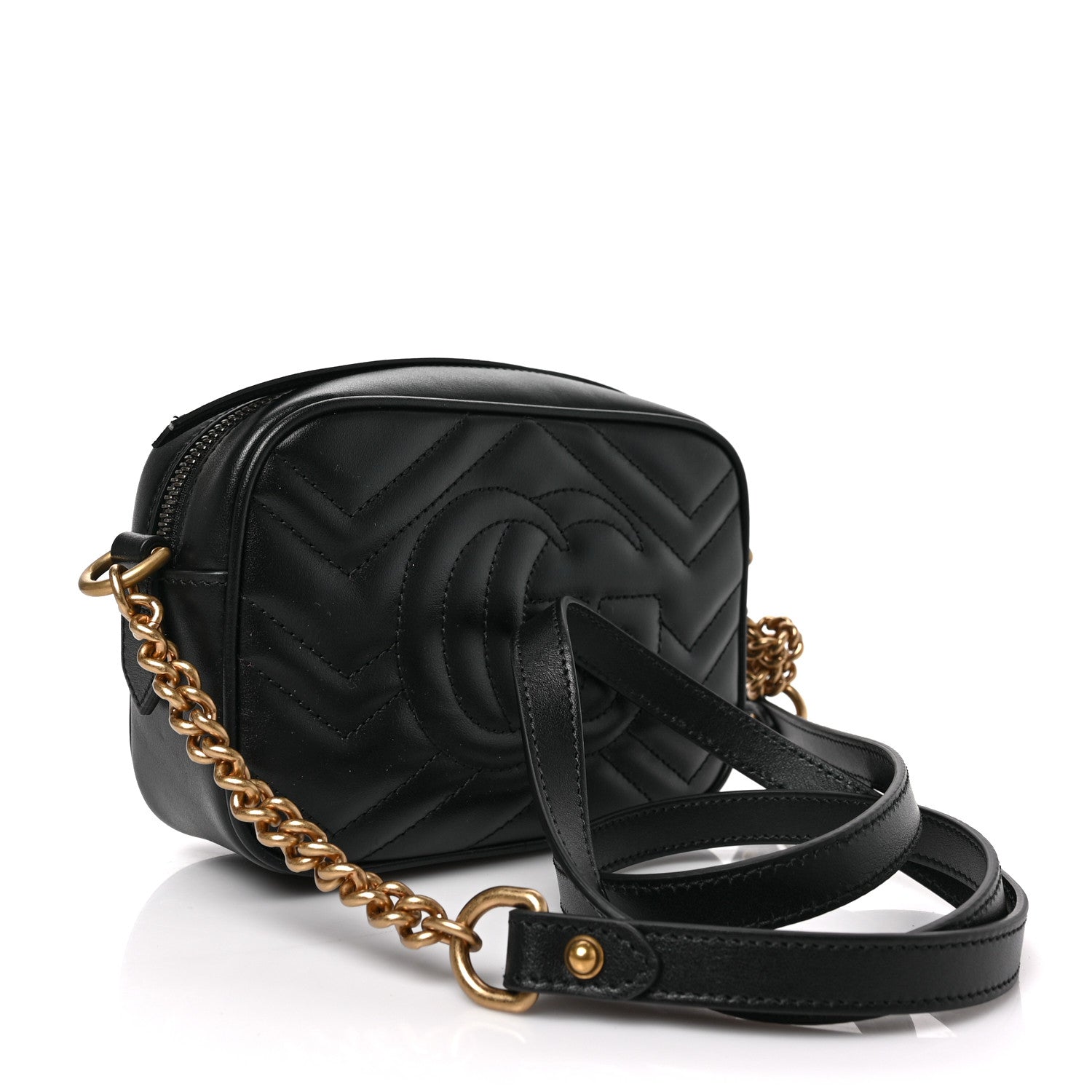 Gucci Calfskin Matelasse Mini GG Marmont Chain Shoulder Bag Black 3 of 9
