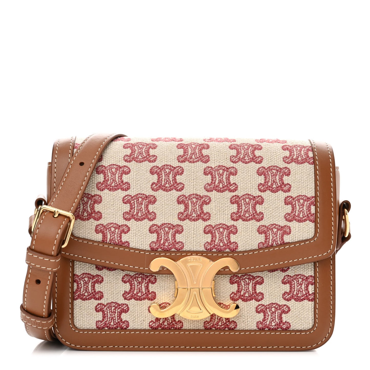 Canvas Calfskin Triomphe Embroidered Teen Triomphe Bag Fox Red