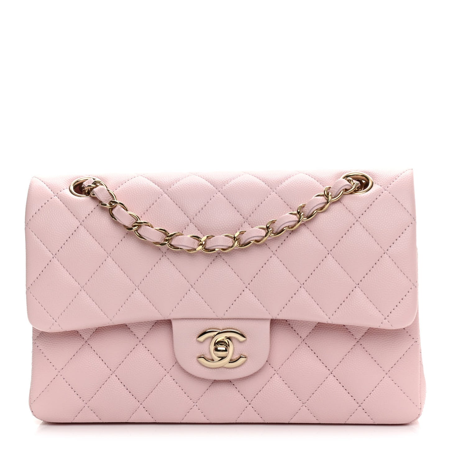 Caviar Quilted Small Double Flap Light Pink