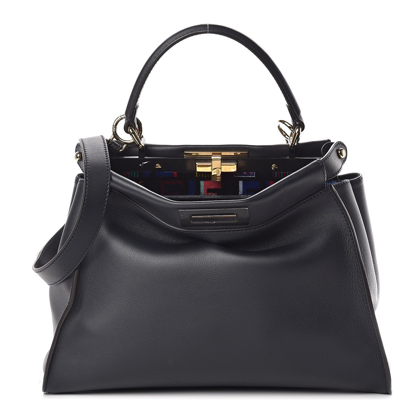 Calfskin Velvet Fun Fair Medium Peekaboo Iconic Satchel Night Blue Multicolor