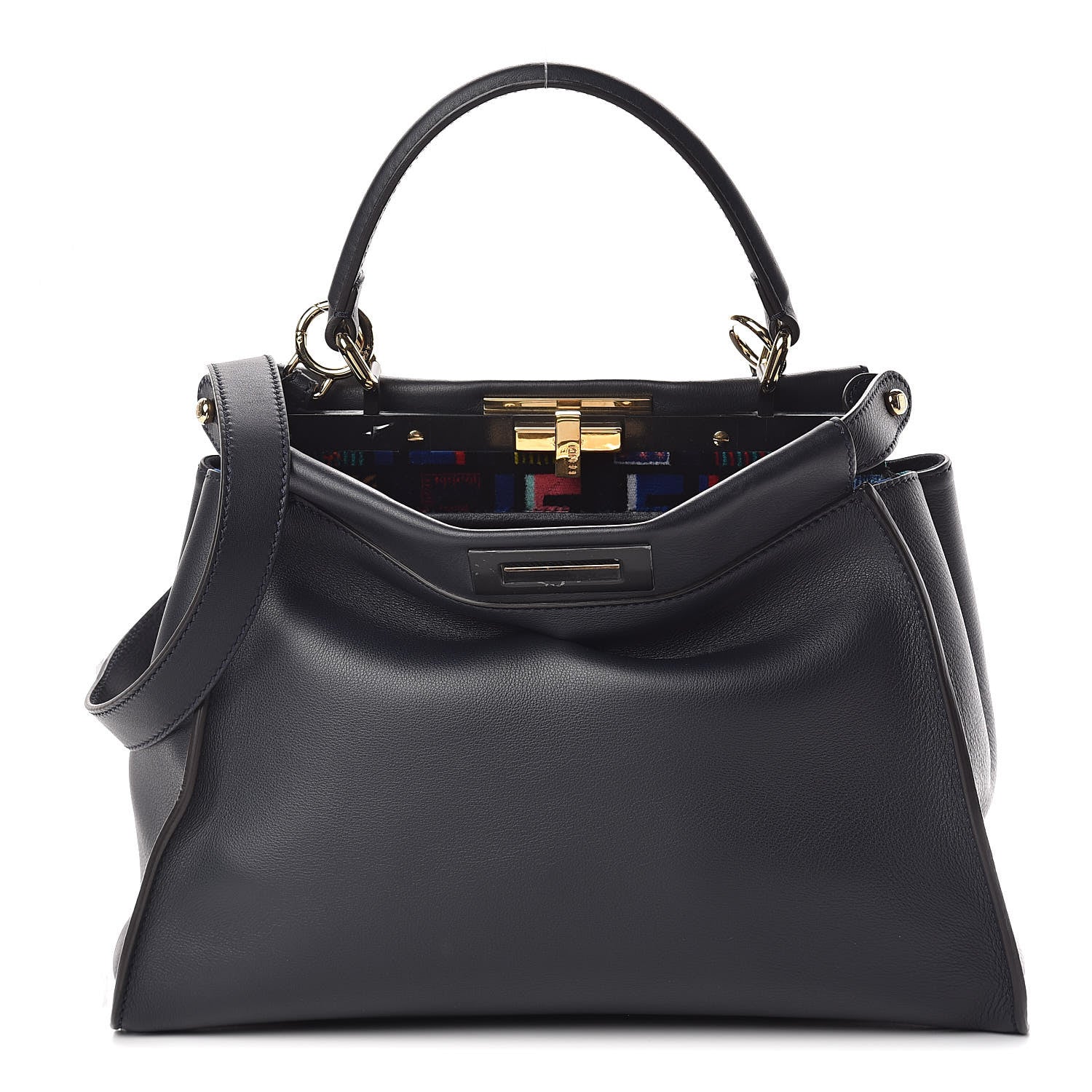 Fendi Calfskin Velvet Fun Fair Medium Peekaboo Iconic Satchel Night Blue Multicolor 1 of 13