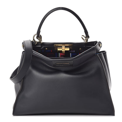 Fendi Calfskin Velvet Fun Fair Medium Peekaboo Iconic Satchel Night Blue Multicolor 1 of 13