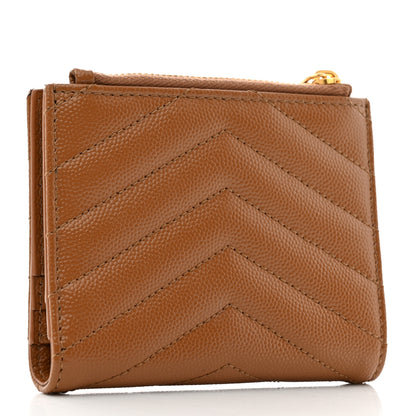Saint Laurent Grain De Poudre Matelasse Chevron Monogram Zipped Card Case Natural Dark 3 of 7