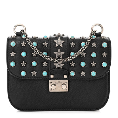 Valentino Garavani Pebbled Calfskin Star Studded Small Lock Flap Black 1 of 9