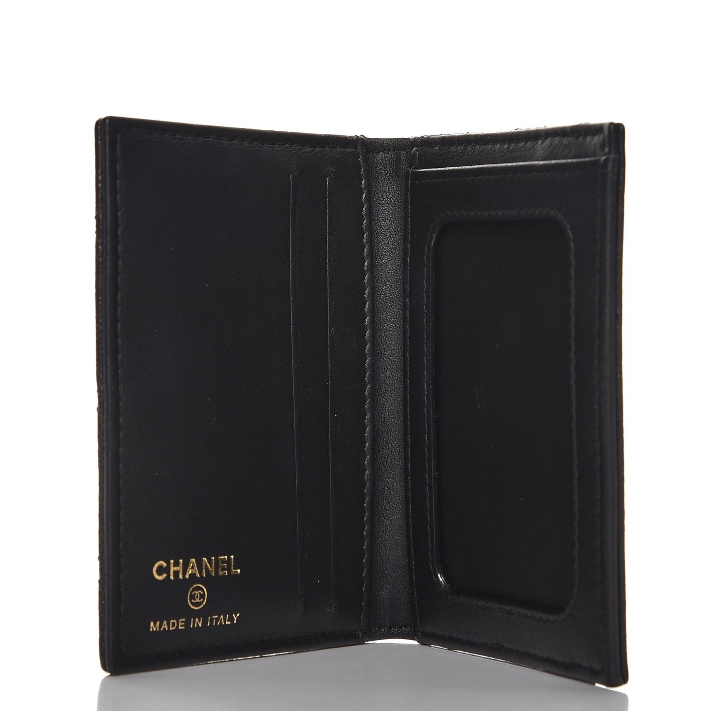 Letter Calfskin Embossed Quilted CC Card Holder Wallet Black