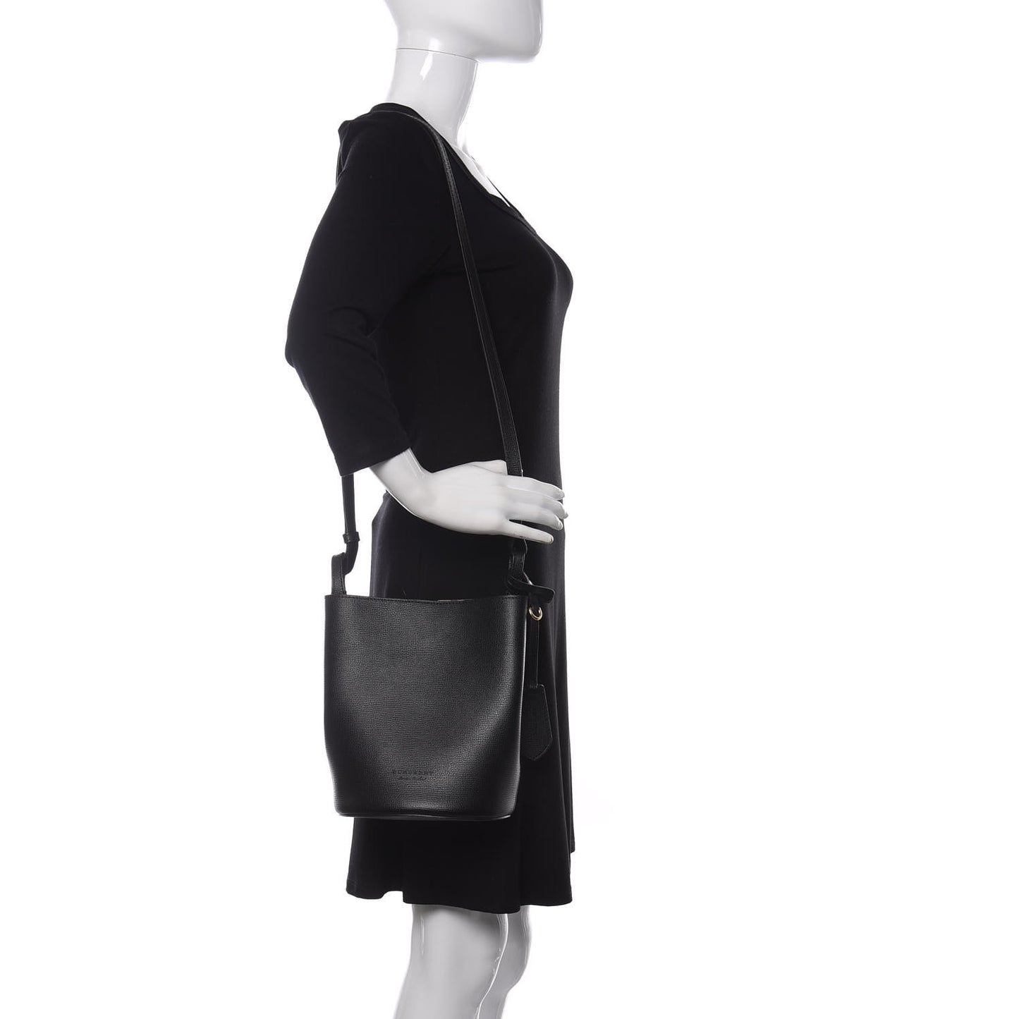 London Grainy Calfskin Small Lorne Bucket Crossbody Black